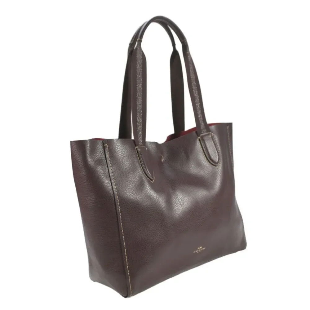 Coach Womens Leather Button Closure Derby Tote Shoulder Handbag Brown